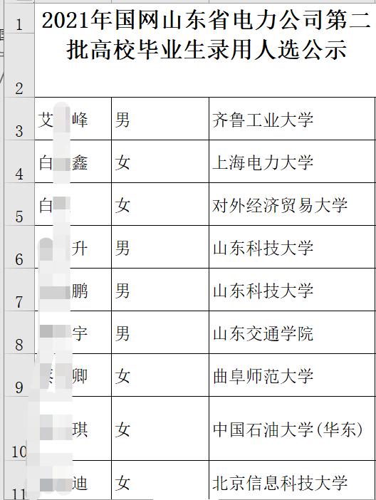 国网山东电力公司校招人员公示,山东省电力公司校招