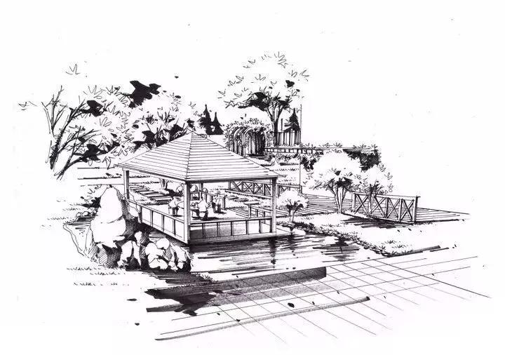 手绘效果图设计详解,干货五幅景观手绘效果图步骤图解