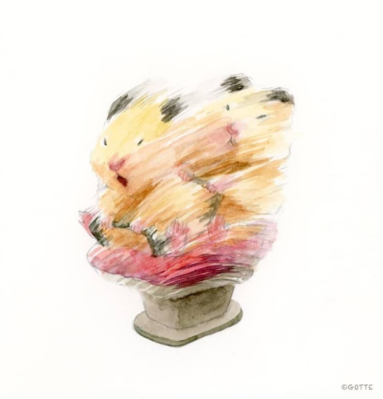 生活里可爱的小仓鼠,水彩颜料画可爱的仓鼠