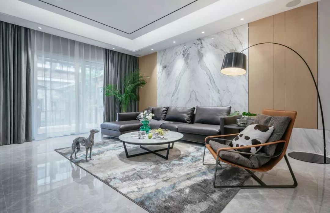 客厅地砖简约铺贴图,客厅维纳斯灰地砖效果图