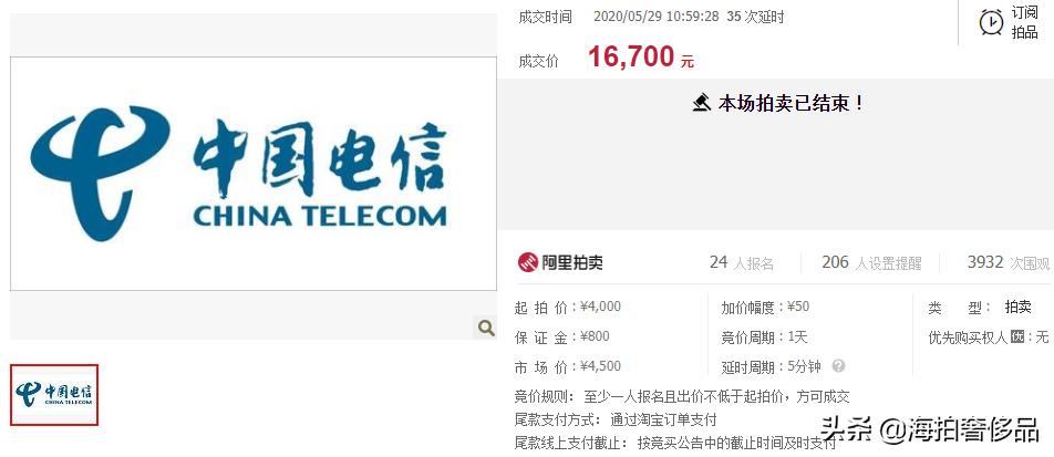 拍卖成功！北京市朝阳区一个189电信手机尾数连号999的使用权