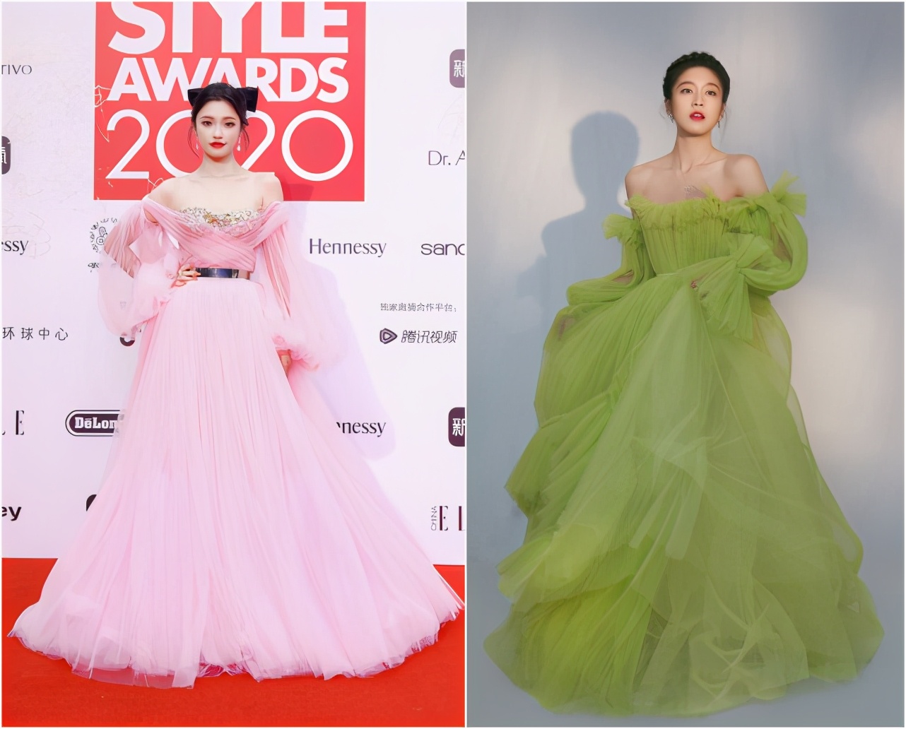 乔欣红色丝绒长裙造型,钟楚曦发型乔欣