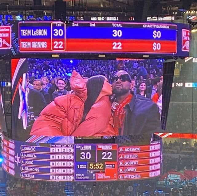 卡戴珊坎爷观看全明星,金卡戴珊nba现场