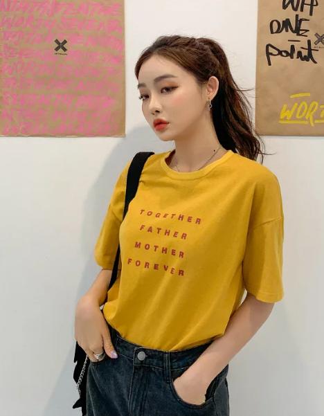 韩版时尚印花短袖t恤女装2022夏,韩版时尚潮流女装夏宽松版t恤