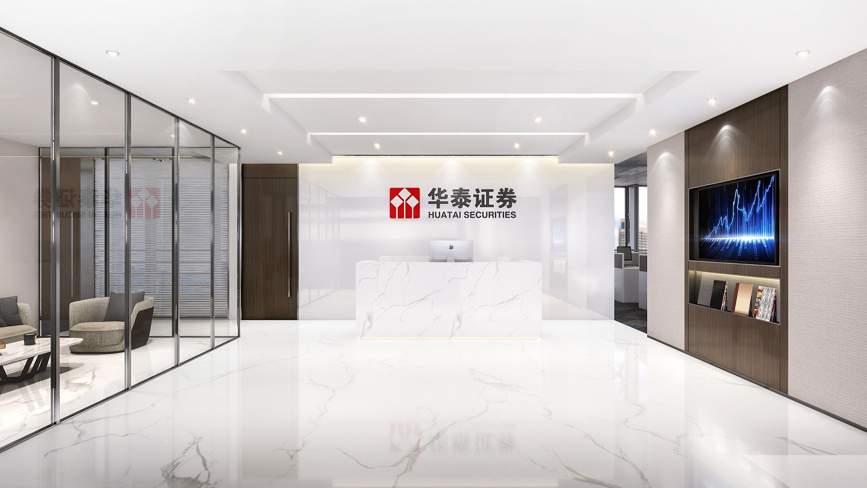 高端沉稳金融风——华泰证券网点办公室装修设计