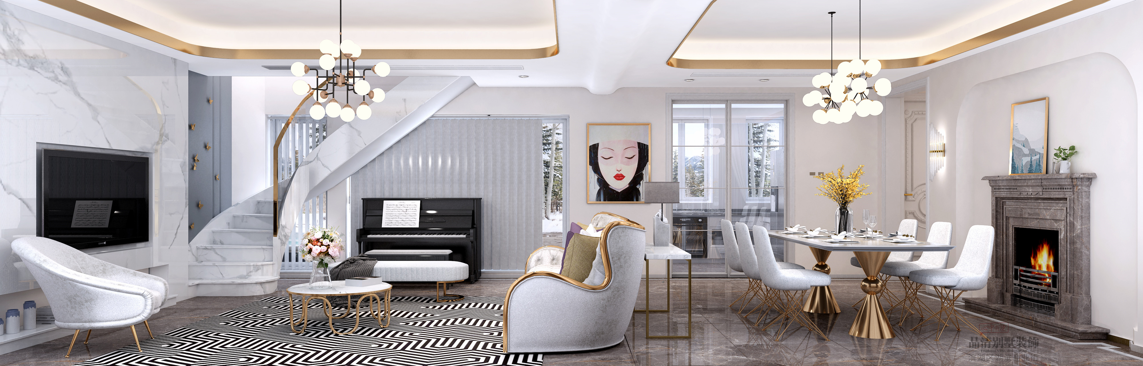 万科118现代装修风格全屋效果图,万科115平横厅装修风格现代简约