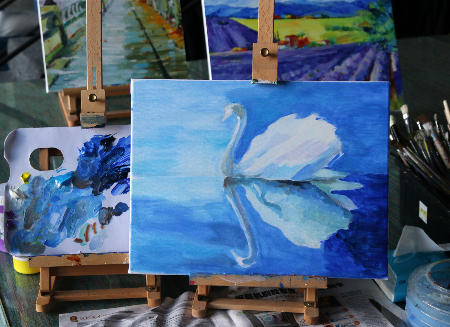 白天鹅黑天鹅油画,黑白天鹅背景图油画