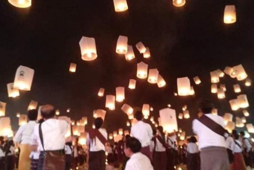 缅甸超大孔明灯,缅甸放飞孔明灯