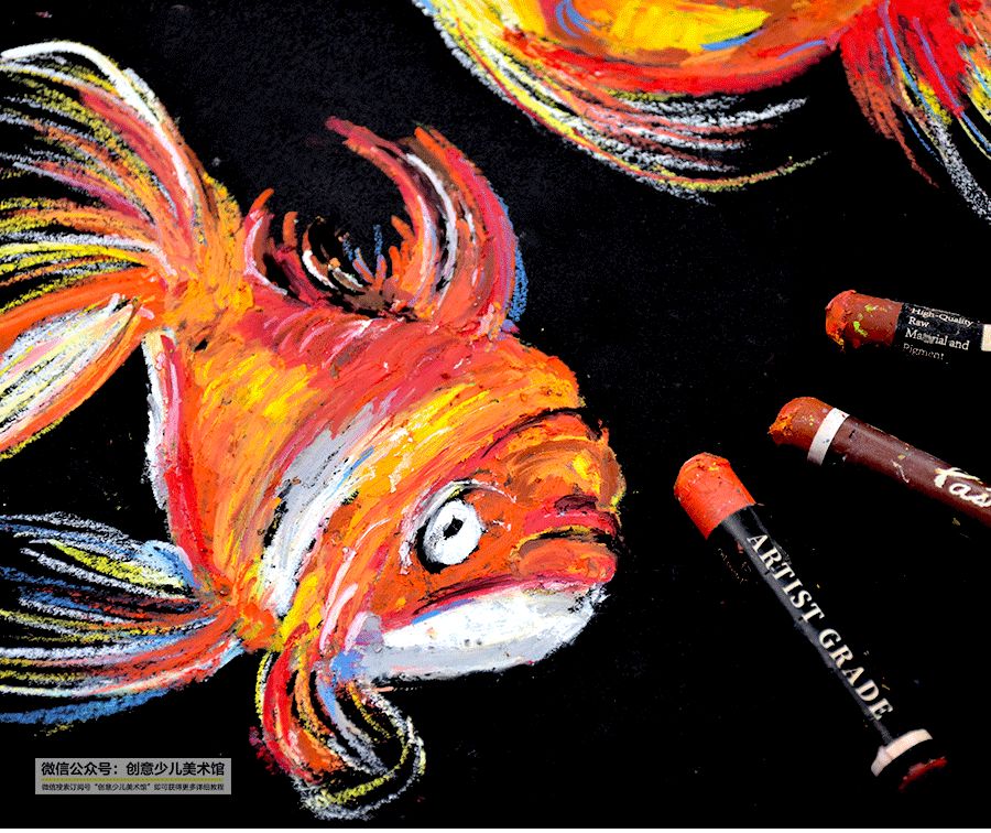 海边风景油画棒教程儿童画,油画棒画美人鱼儿童