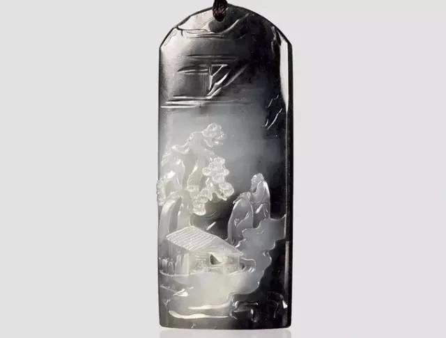 和田玉阴雕无事牌梅兰竹菊荷花,淡墨青花和田玉