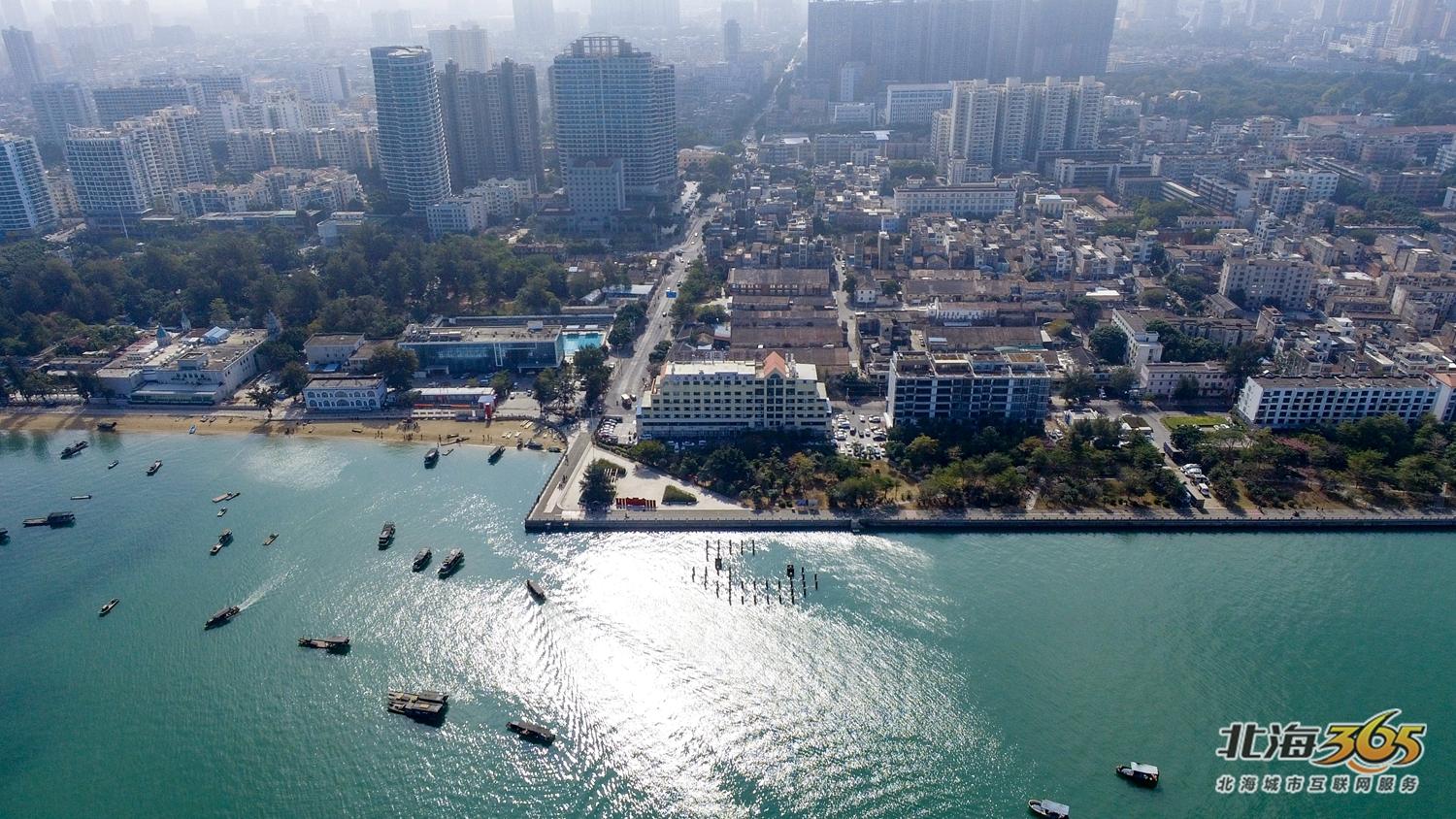 航拍北海第二湾,北海北岸震撼航拍