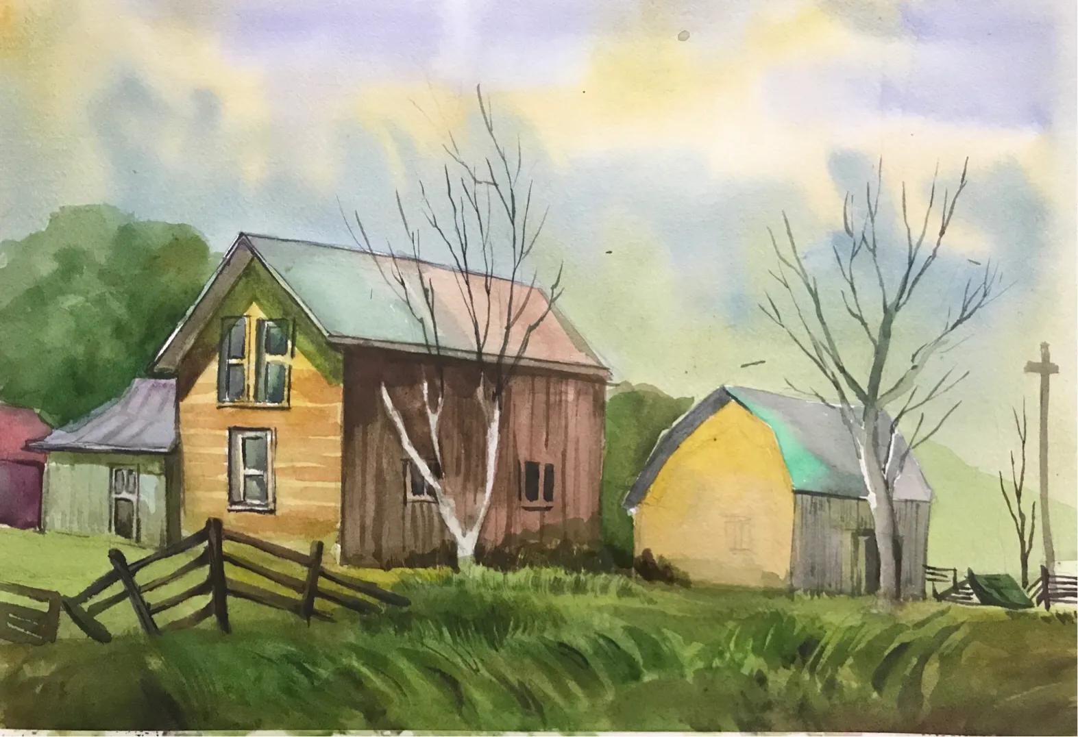 水彩乡村风景画,乡村风景水彩图片大全