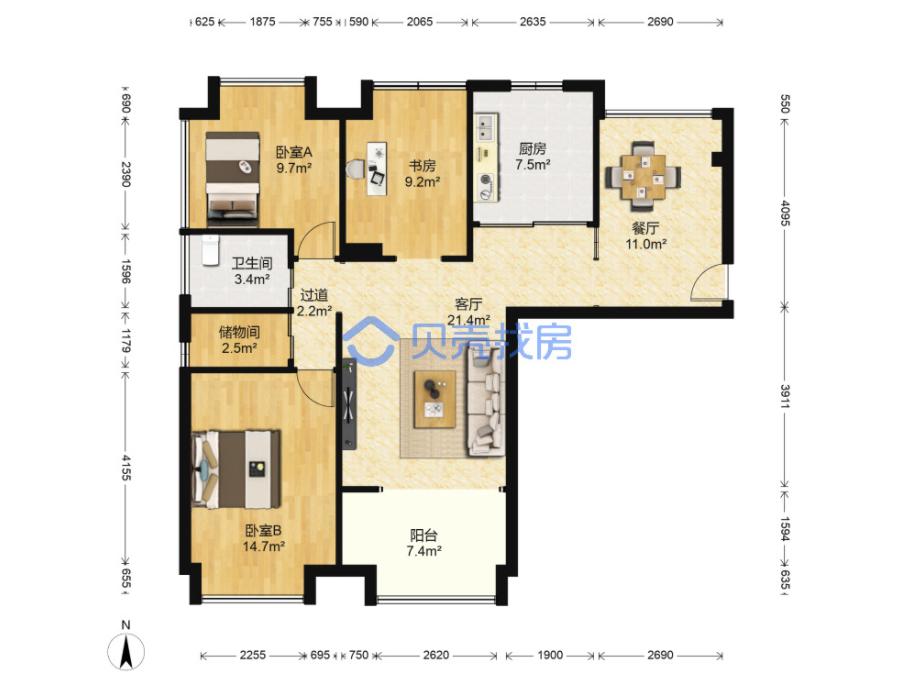 精装二手房100万,91平三房二卫南向精装96万快来抢