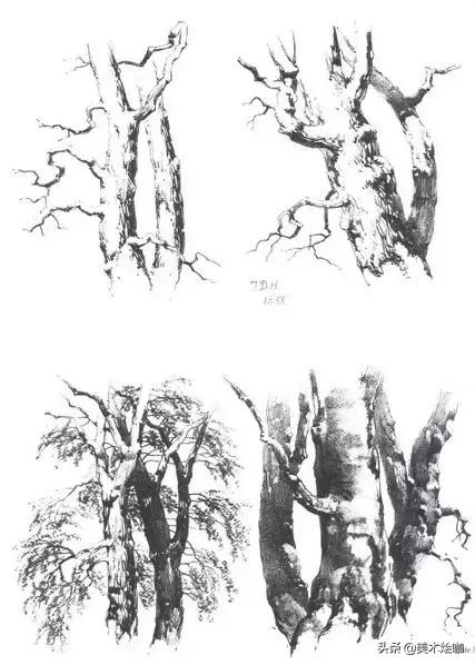 素描风景临摹高清大图简单范本,有山有水有倒影的素描风景图