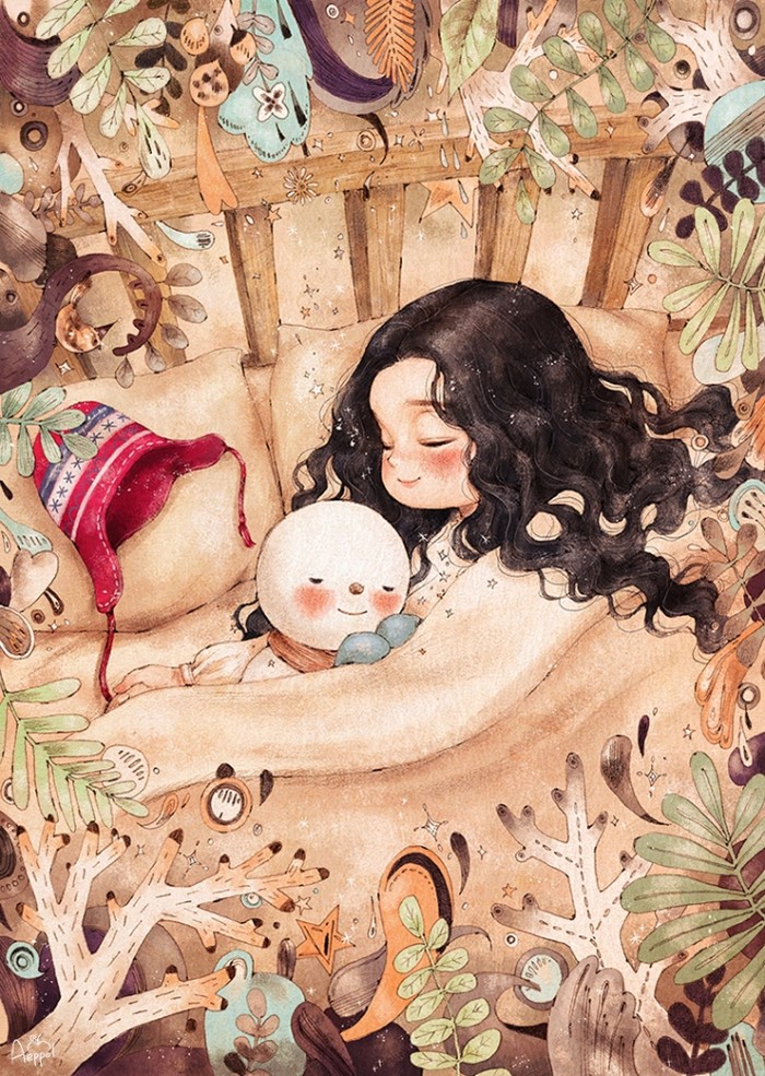 韩国插画师森林女孩日记图文,水彩插画森林女孩日记