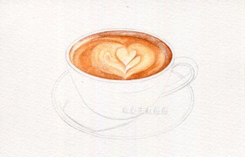 用水溶彩铅画一幅画,画拿铁咖啡彩铅有难度