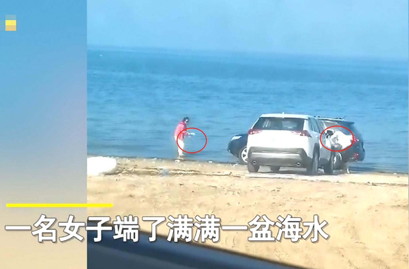 山东2人在海边“自助洗车”,女子端整盆水往车上泼,网友:车要报废了