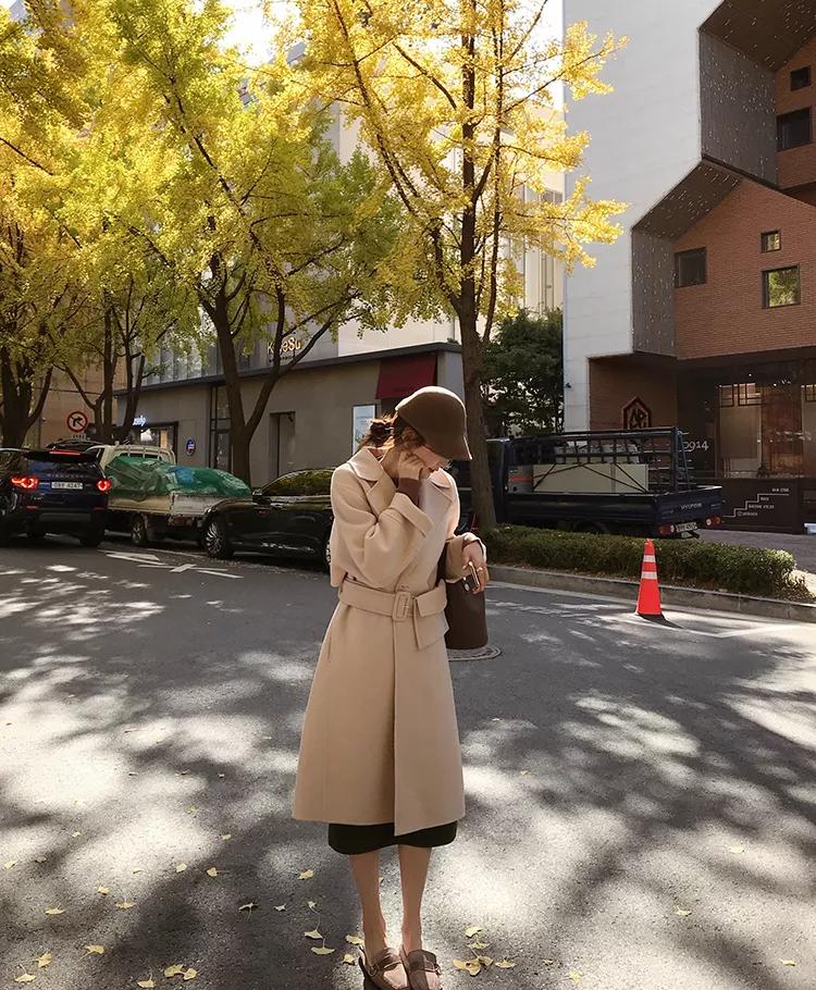 韩系欧尼风衣外套,韩国欧尼黑色大衣搭配