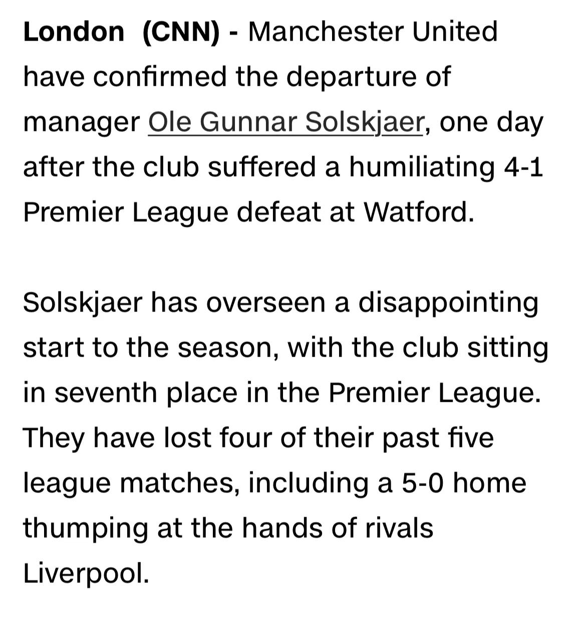 曼联教练索尔斯克亚为什么下课,曼联主帅索尔斯克亚是否下课