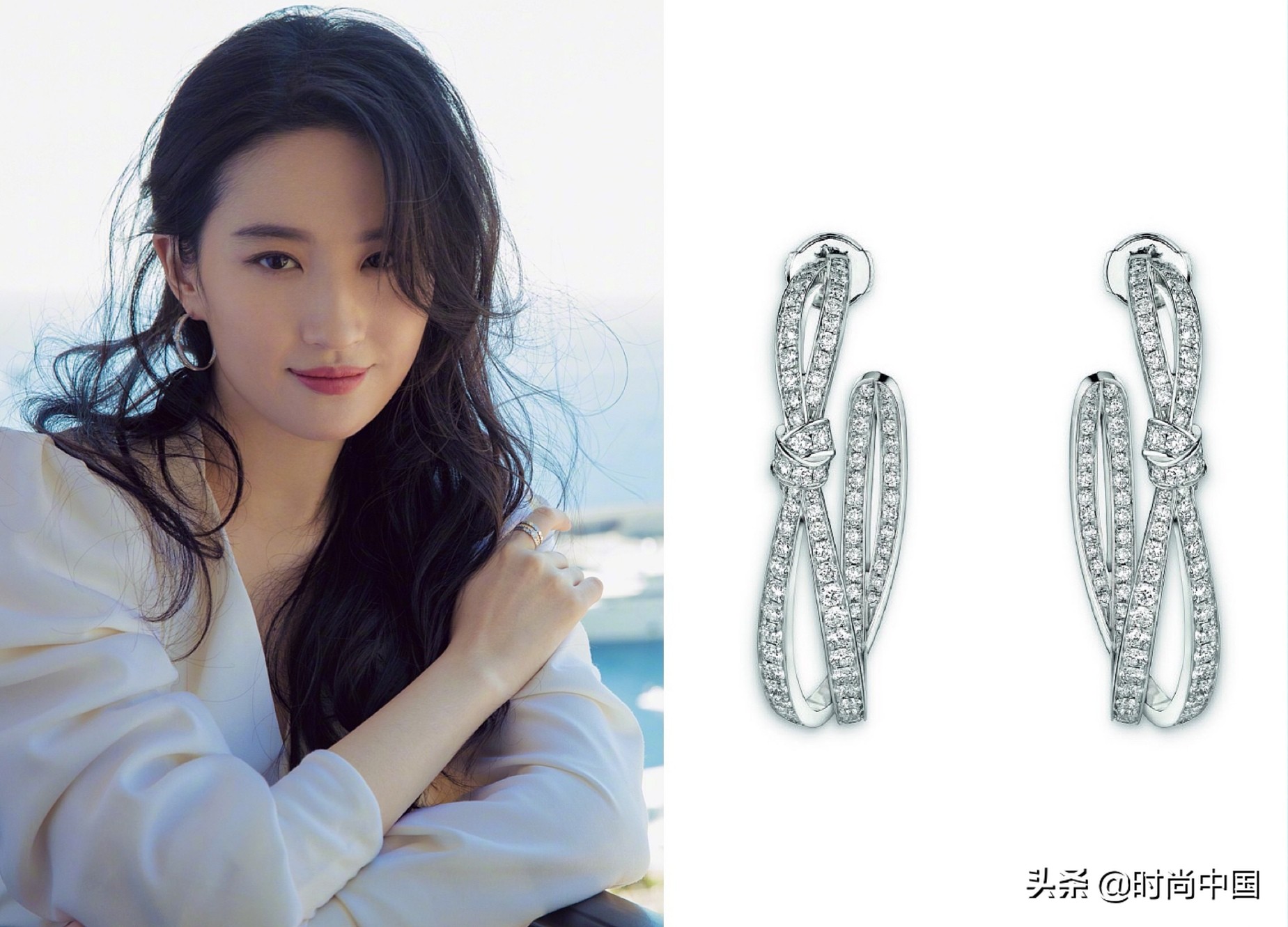 刘亦菲黄金手镯,刘亦菲珠宝代言尚美藕色礼服