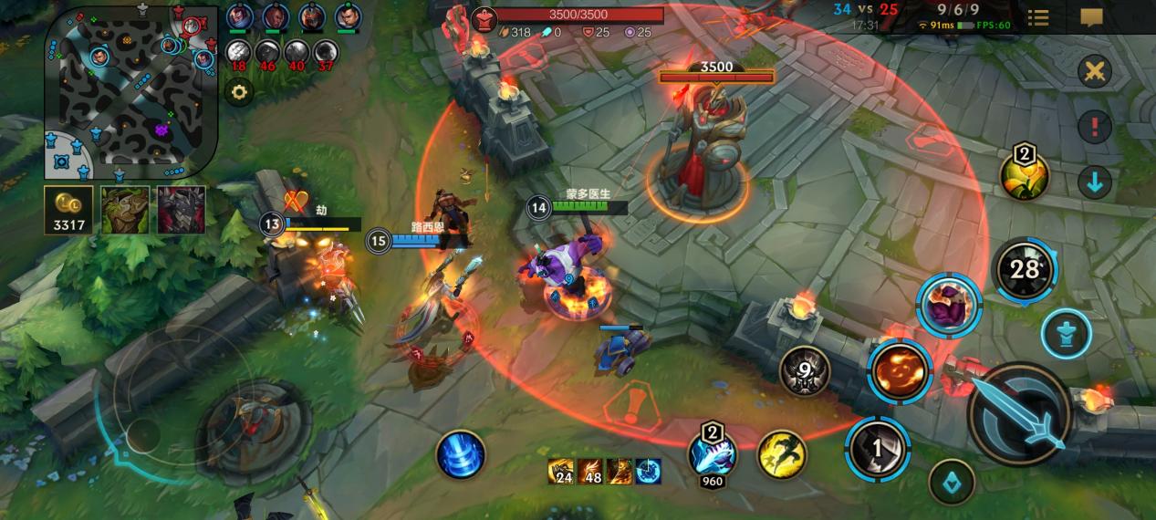 蒙多无限火力对菜刀队,英雄联盟手游5.0版本上分英雄蒙多
