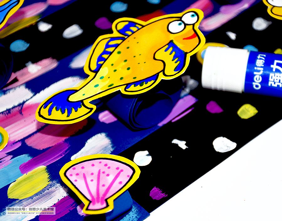 儿童画各种颜色的鱼,三角形鱼儿儿童画