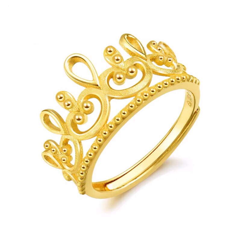 18k玫瑰金戒指皇冠二合一,黄金戒指粗点女款时尚个性