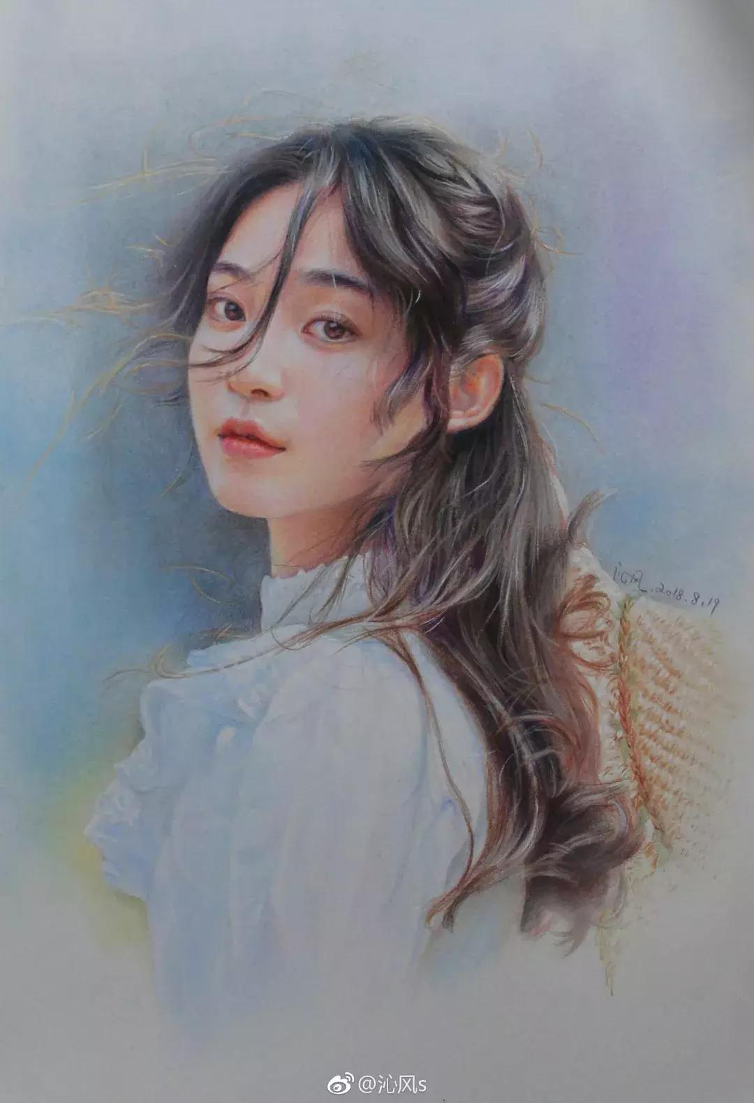 写实彩铅画,超好看素描画迪丽热巴