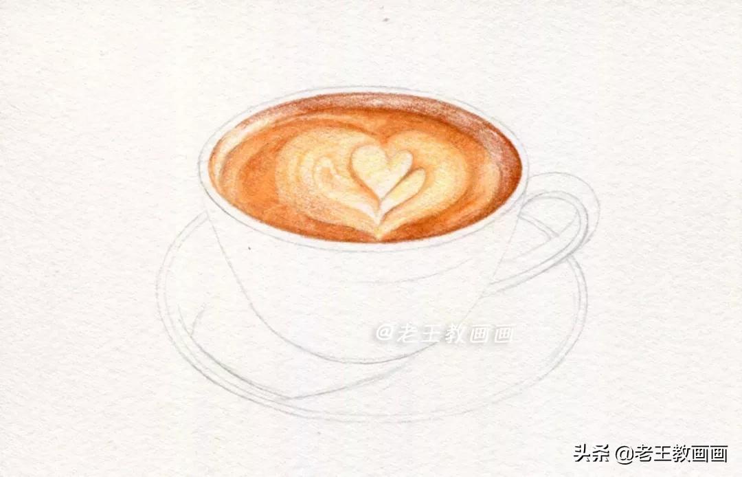 用水溶彩铅画一幅画,画拿铁咖啡彩铅有难度