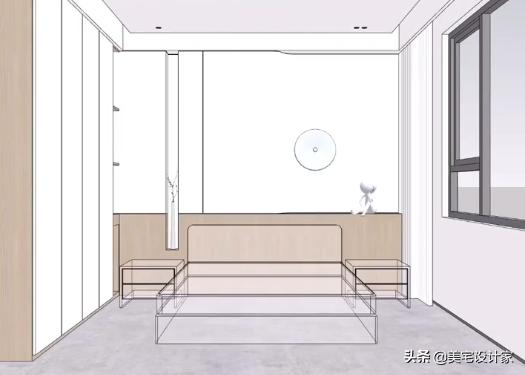 卧室床头单边柱子背景墙效果图,床头旁边有凸起柱子设计