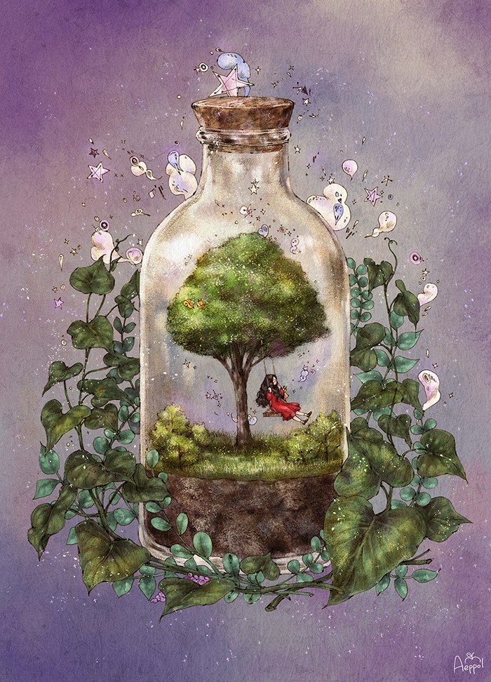 韩国插画师森林女孩日记图文,水彩插画森林女孩日记