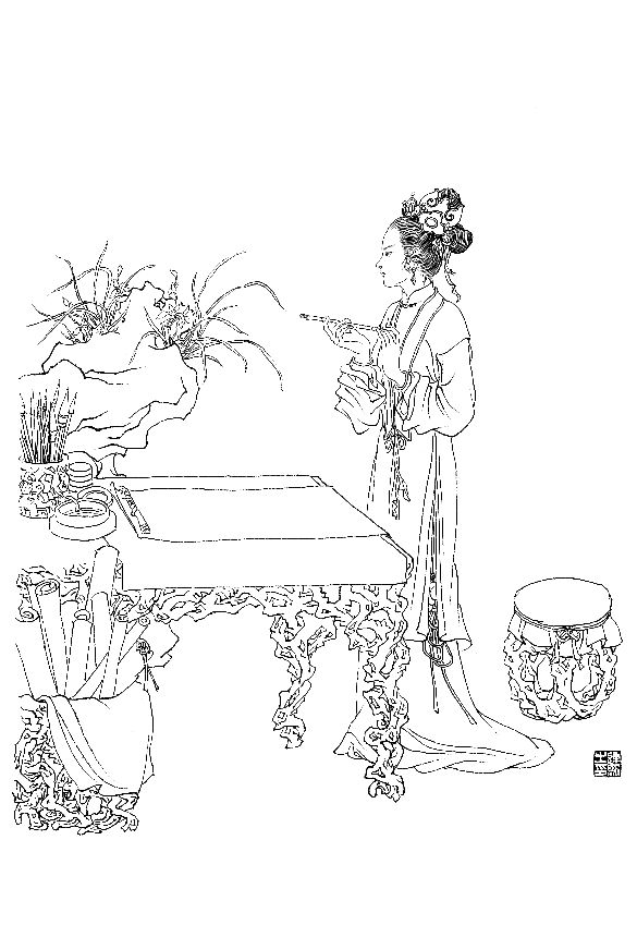 彭连熙工笔白描人物作品,工笔戏曲净角人物白描底稿