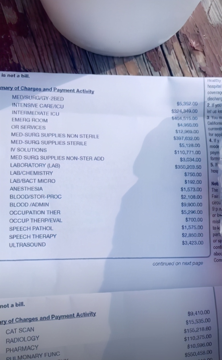 在美国治疗新冠需要多少钱？1840万元人民币！有人晒出4个月花销账单惊呆网友，一次超声波2.2万元