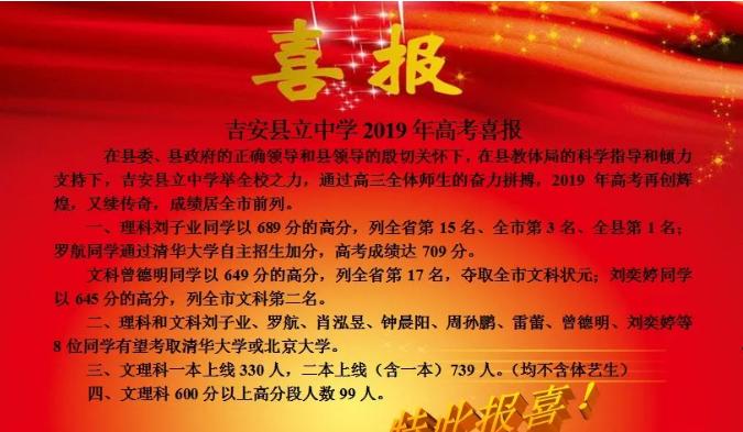 吉安高中高考喜报,吉安瑞华学校高考喜报