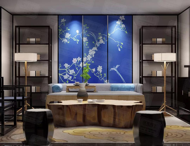 如鱼得水背景墙效果图加钛金条,如鱼得水哑光背景墙