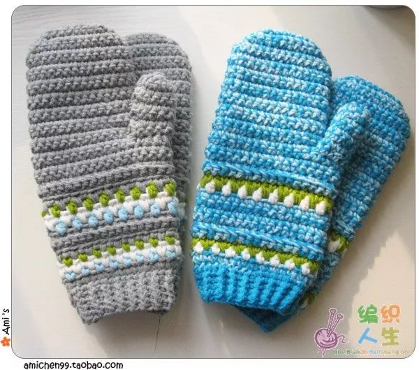钩针编织手套的教程,男孩提花手套花样图案图解