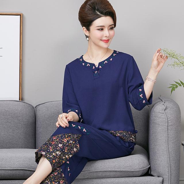 加大码妈妈阔腿裤夏装50-60岁新款,大码妈妈夏款阔腿裤2件套