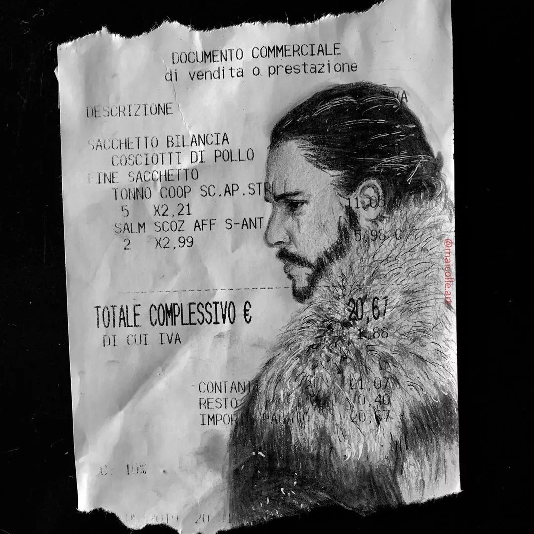 画纸用光了？多去几趟超市就有了。他把购物小票秒变成世界名画