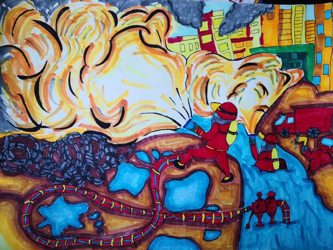 第五届全省儿童消防绘画,童心火焰蓝主题消防绘画一等奖