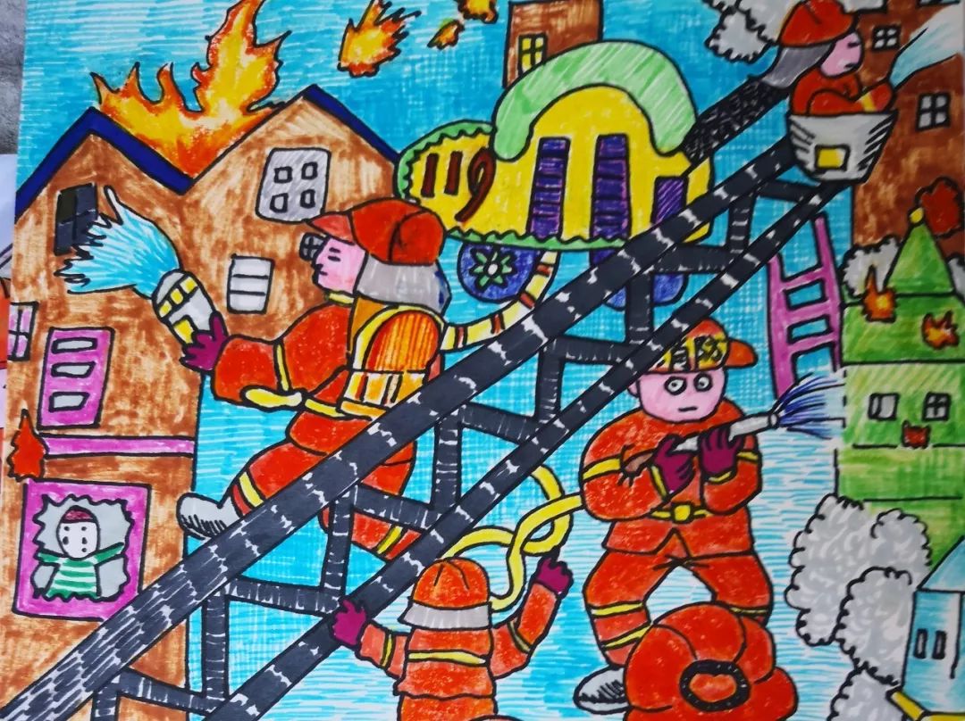 第五届全省儿童消防绘画,童心火焰蓝主题消防绘画一等奖