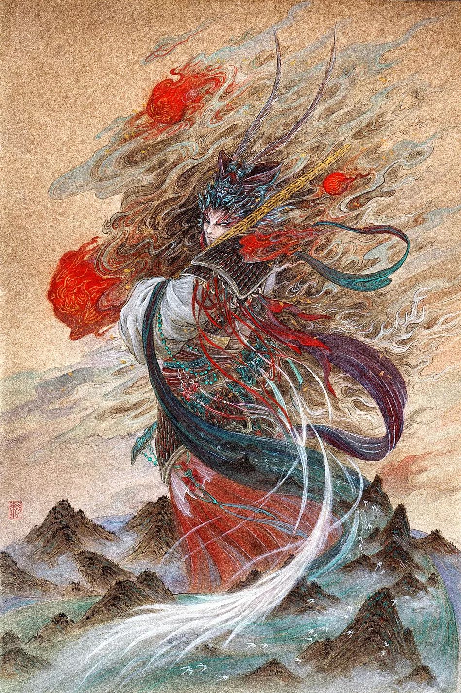山海经异兽艺术画作,90后画家画山海经