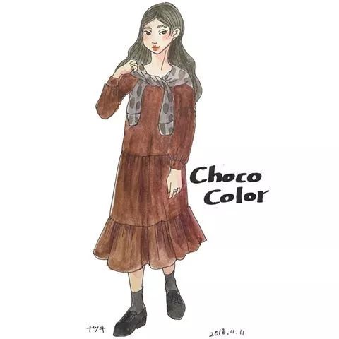 18套优雅又时髦的手绘穿搭,日本穿搭手绘秋冬