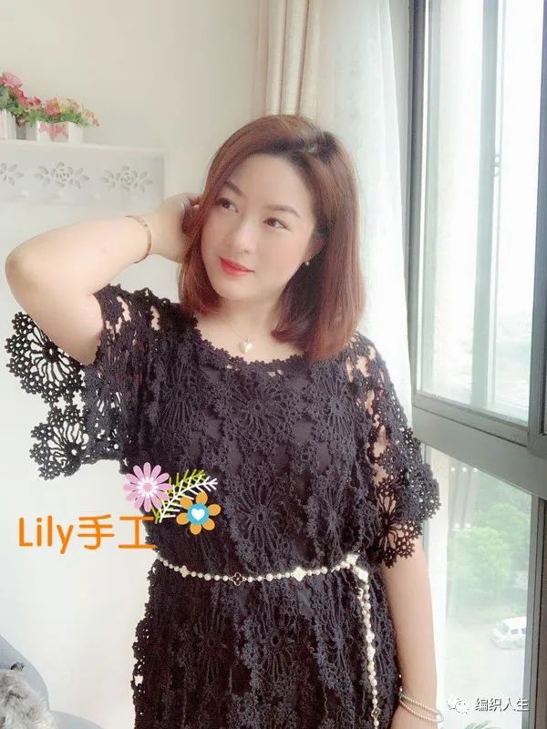 花涧溪：女士夏季钩针套头拼花连衣裙（有编织图解）