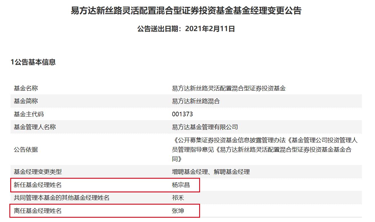 易方达张坤离职了吗,张坤退出易方达蓝筹基金吗