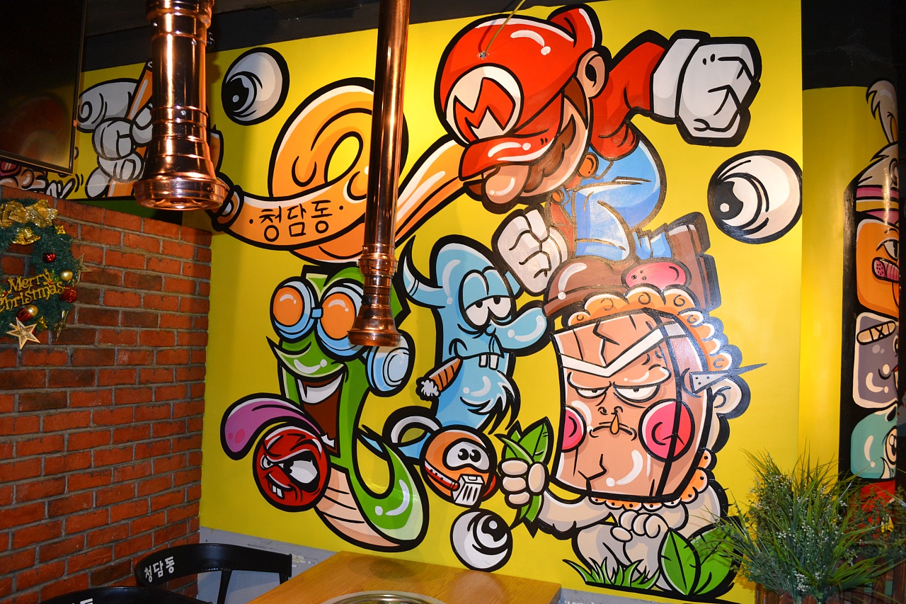 烧烤店国潮壁画图片大全,羊肉火锅店墙绘壁画