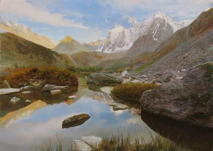 俄罗斯艺术家AydemirSaidov的人体绘画,花间的美丽少女