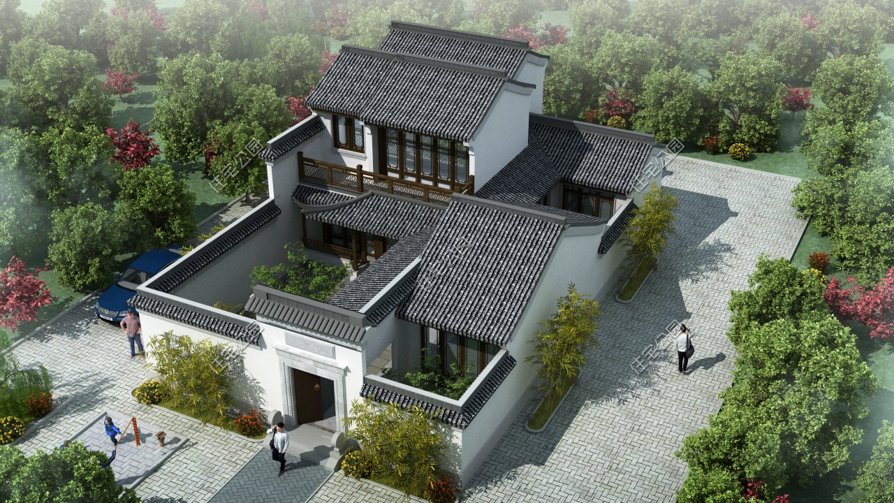 农村新中式小院别墅,新中式带泳池别墅小院