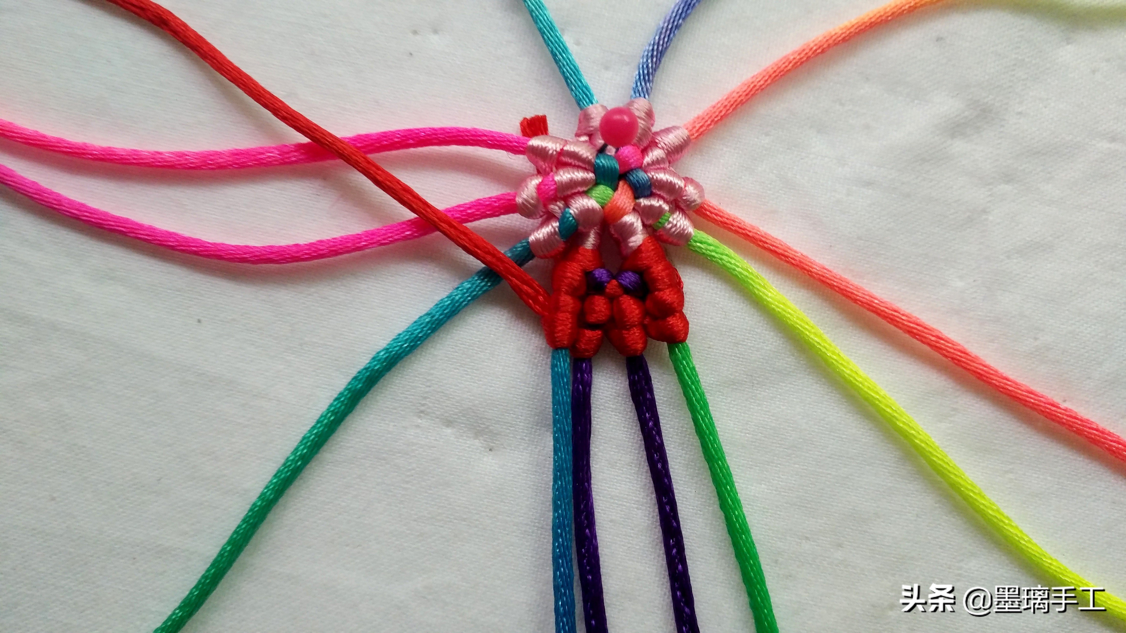 手工编绳大挂饰教程,手工编绳立体花朵挂毯视频教程