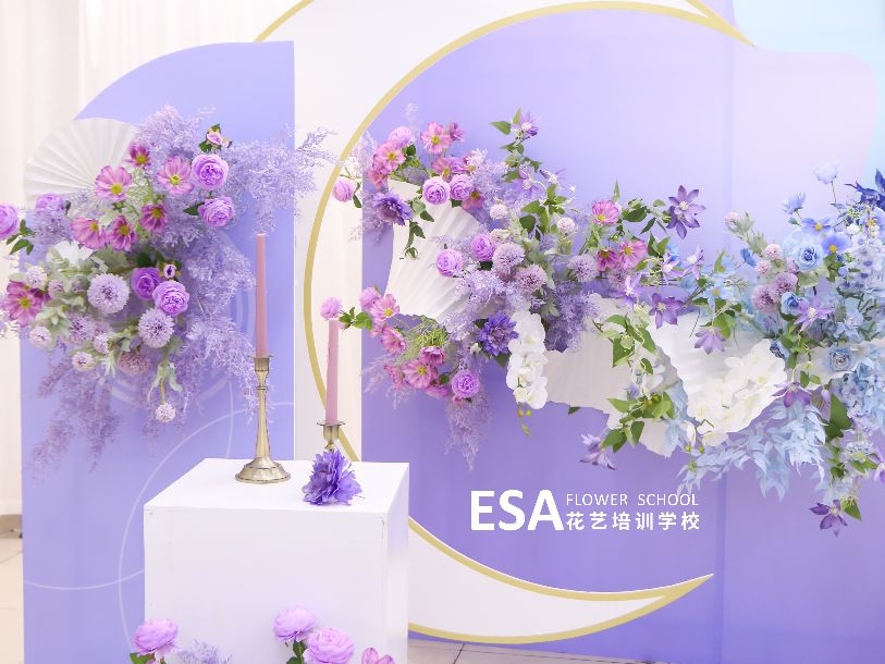 婚礼花艺培训课程,蓝紫色花艺设计效果图片