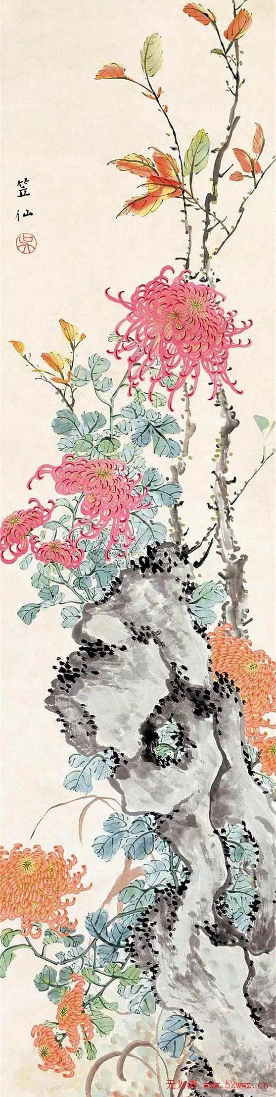 国画写意菊花精品100幅,吴昌硕的写意菊花高雅古朴之大美